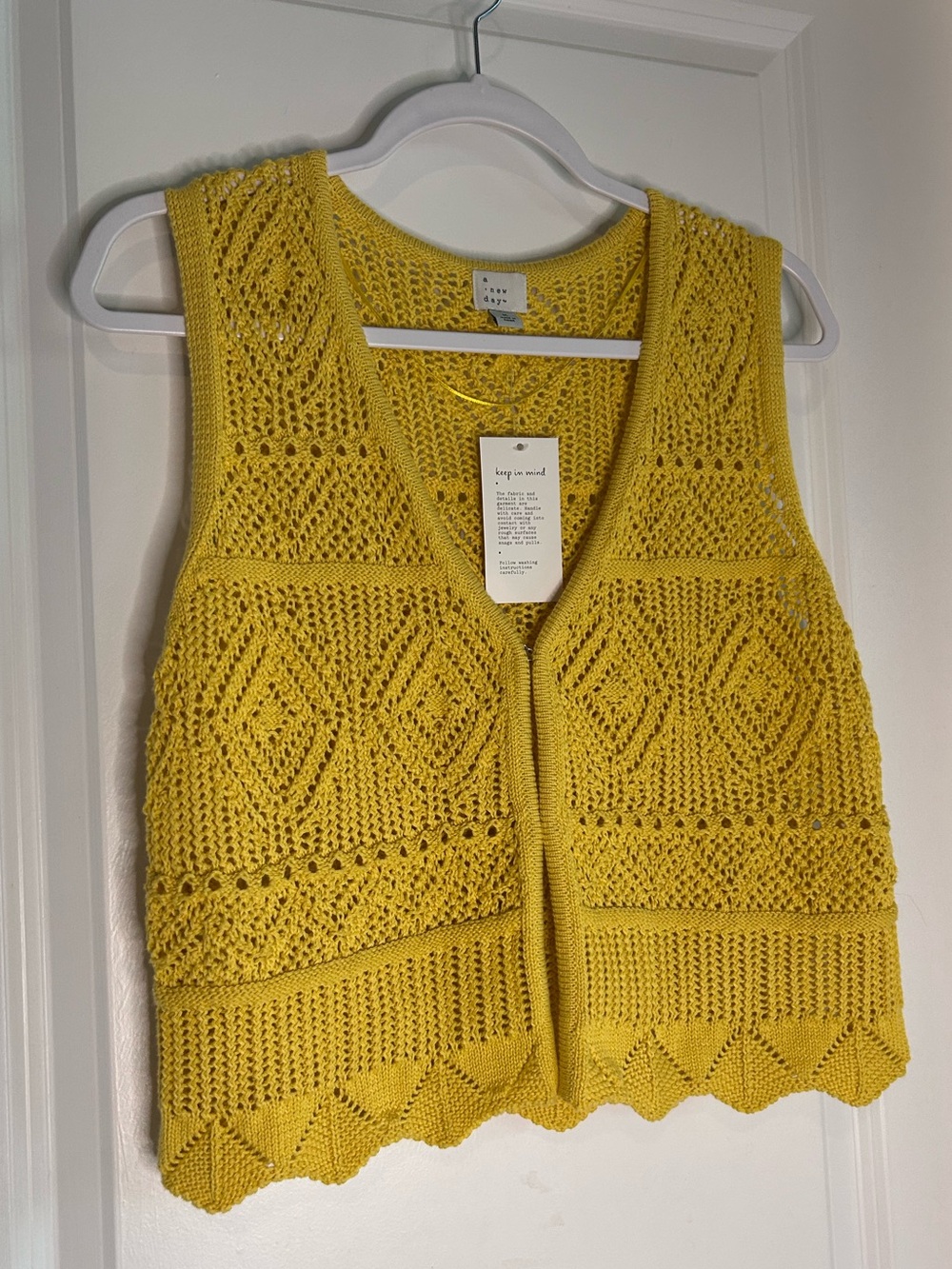 a new day Yellow Crochet Knit Sleeveless Vest